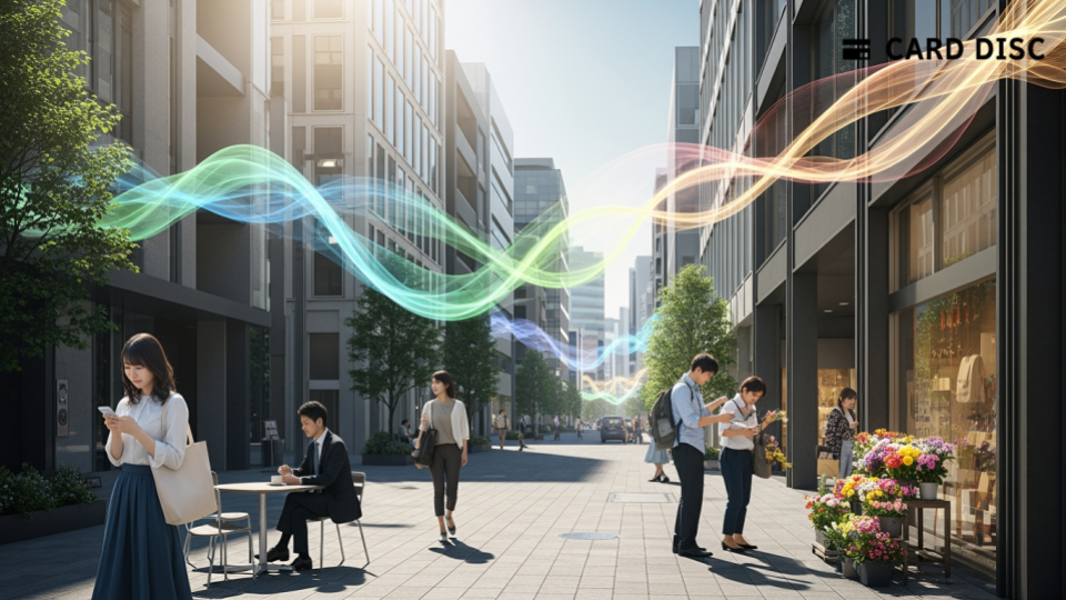 レボーンが香りメディア化へ向けて4.3億円調達の瞬間を捉えた日本の都市風景。嗅覚DXの進展を象徴する抽象的な要素も含まれています。